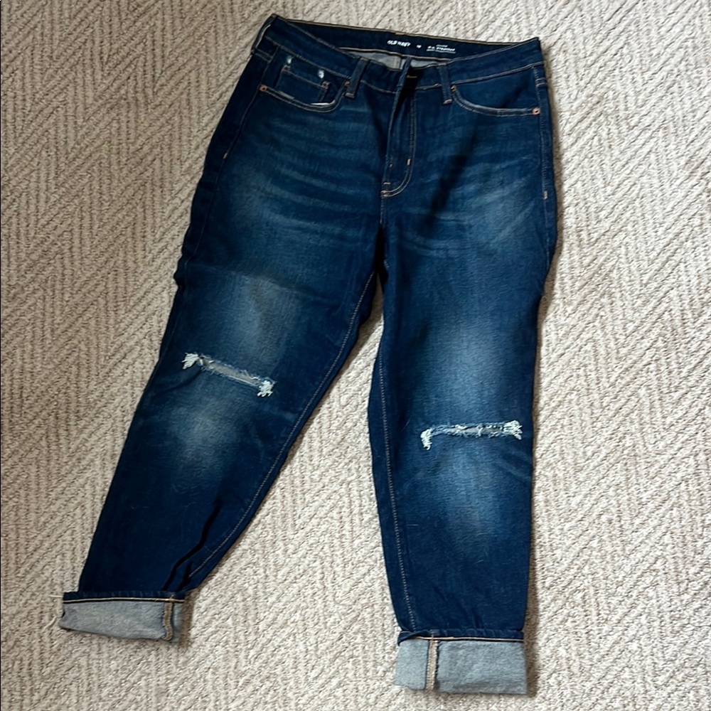 Old Navy Blue O.G. Straight Boyfriend Jeans Distressed Secret-smooth Pockets